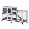 Pawhut Clapier En Bois Pour Lapin Sureleve Cage Pour Petit Animal Avec Plateau Coulissant Porte Verrouillable Ouvrable Pour Interieur 57,75\" X 18\" X 34,75\" Gris