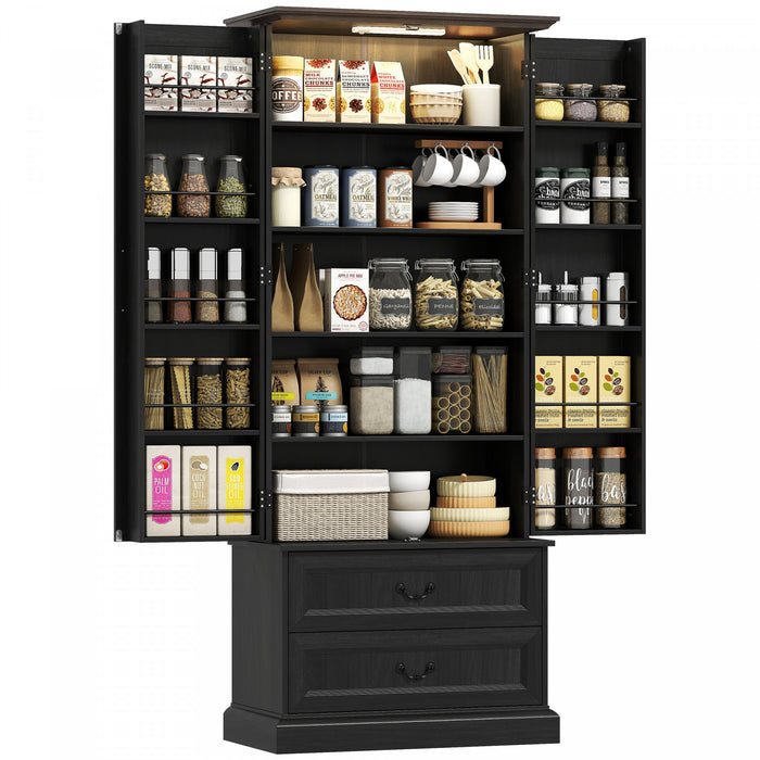HOMCOM Armoire de cuisine 72\" avec eclairage LED et etageres de porte, Noir