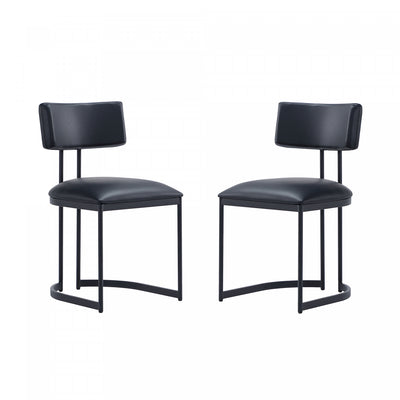 Juno Contemporary Modern Vegan Leather Metal Side Chair in Black - Set of 2 | Chaise laterale contemporaine moderne Juno en cuir vegetalien et metal noir - Lot de 2