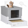 Pawhut Bac A Litiere Pour Chat Entierement Ferme Avec Pelle, Litiere Avec Plateau De Type Tiroir, Pot Pliable Anti-odeur Avec Entree Avant, Sortie Superieure, Toilettes Portables Pour Chat, Gris