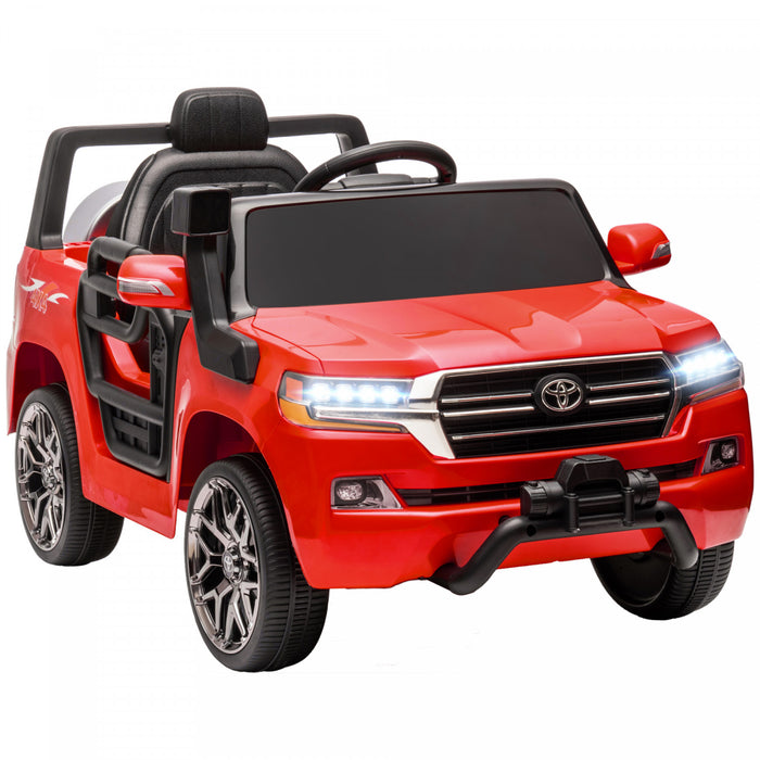 Qaba Voiture Electrique 12 V Pour Enfants, Voiture Pour Enfants Sous Licence Toyota Land Cruiser Avec Telecommande, Suspension A Ressorts, Lumiere Led, Musique, Klaxon, Rouge