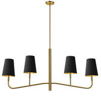 Lustre horizontal Eleanor de Dainolite avec  abat-jour noir et doré, fini laiton vieilli et 4 ampoules