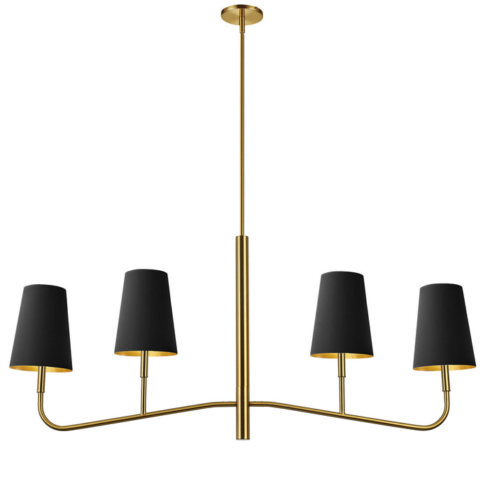 Lustre horizontal Eleanor de Dainolite avec  abat-jour noir et doré, fini laiton vieilli et 4 ampoules