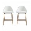 Tabouret de comptoir moderne en metal et tissu Gracie, blanc et or - Lot de 2