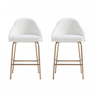 Tabouret de comptoir moderne en metal et tissu Gracie, blanc et or - Lot de 2