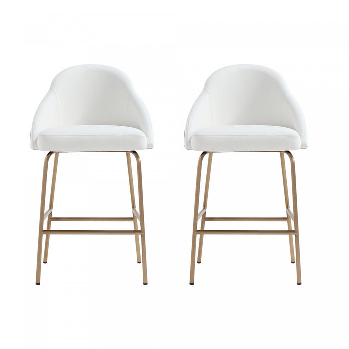 Tabouret de comptoir moderne en metal et tissu Gracie, blanc et or - Lot de 2