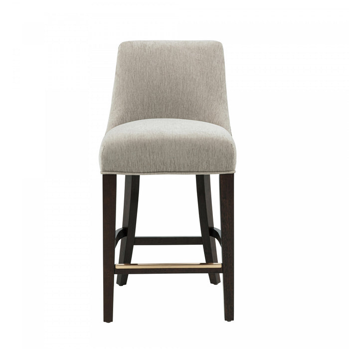Tabouret de comptoir moderne en bois et chenille Beever, coloris taupe