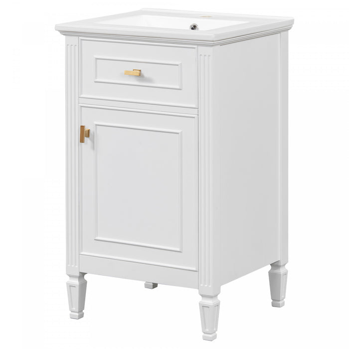 Jocelyn Meuble-lavabo de 20\" avec vasque en ceramique et structure en bois caoutchouc massif, Noir