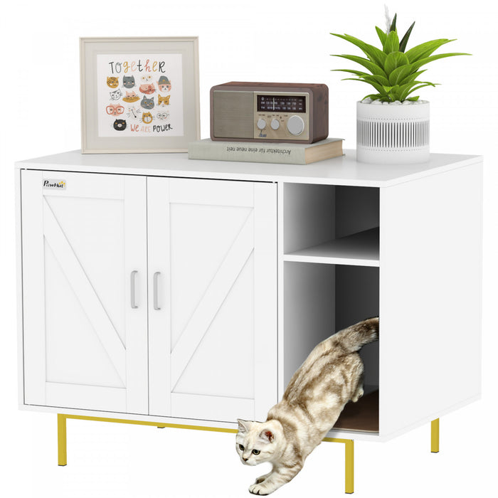 Meuble Pour Litiere De Chat Avec Tapis A Gratter, Rangement, Blanc
