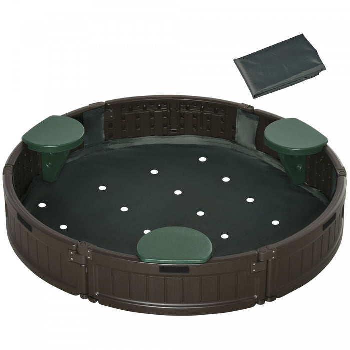 Bac A Sable Rond Avec Auvent Oxford Impermeable, Doublure En Tissu Inferieur, Ensemble De Jeu Pour Enfants De 3 A 12 Ans, Arriere-cour, Marron