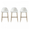Tabouret de bar moderne en metal Gracie, rembourre, blanc et or - Lot de 3