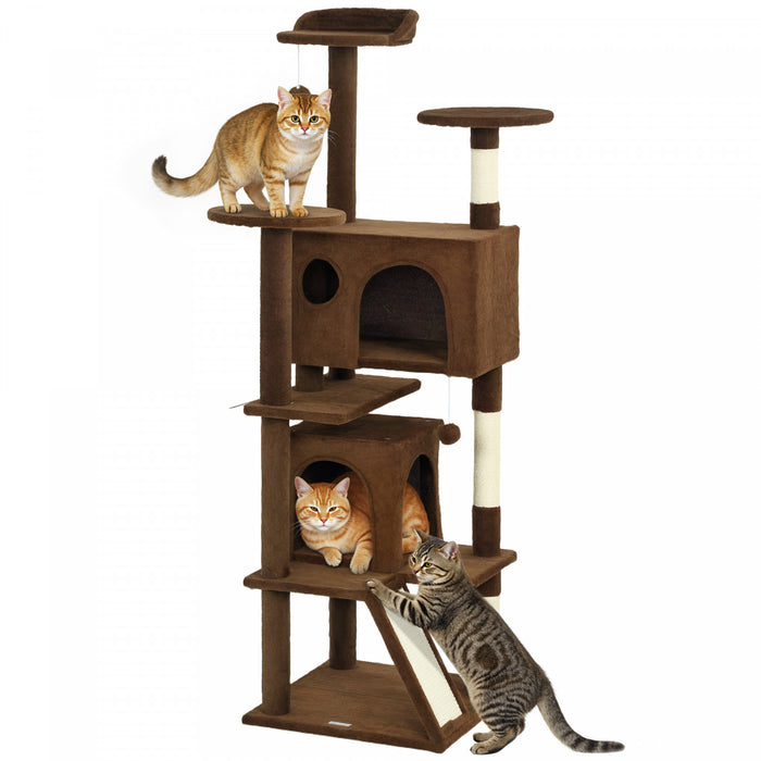 Arbre a Chat 160 cm avec Poteaux a Griffer et Cachettes, Marron Clair