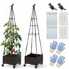 Costway 2 Pcs Lit De Jardin Eleve Avec Boite A Plantes Et Trellis Obelisque Planteur De Cage A Roues Verrouillables