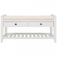  Banc A Chaussures Stephanie En Pin Avec Siege Rembourre Et Tiroirs De Rangement, Blanc