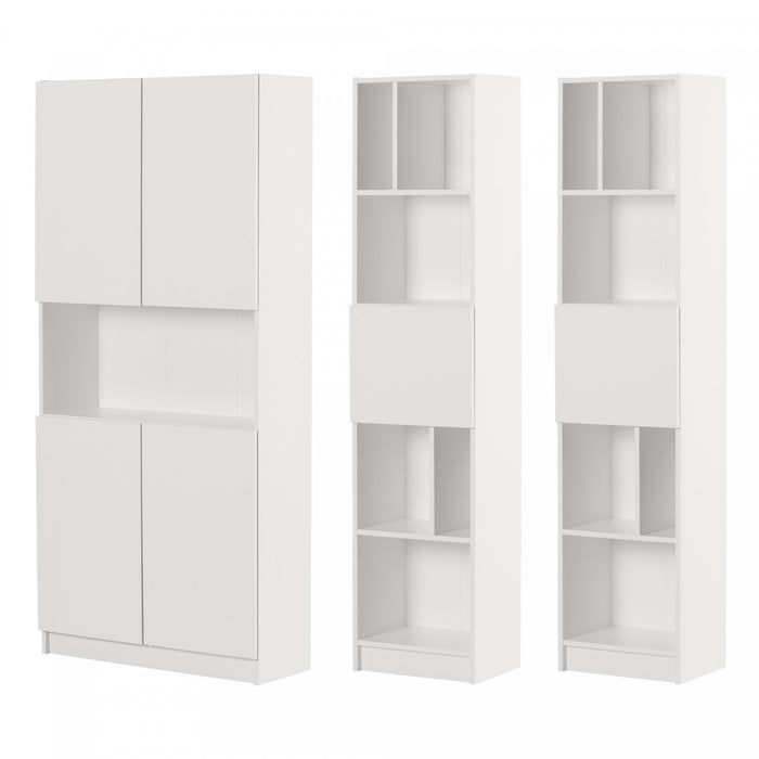 Liora Ensemble Bibliotheque Et 2 Bibliotheques Etroites 5 Tablettes - Blanc Solide