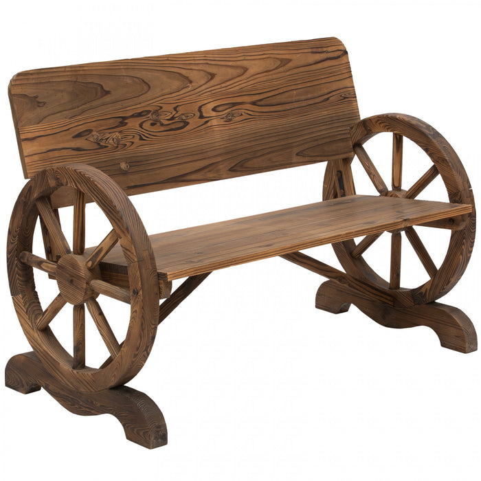 Banc En Bois De Chariot A Roue Outsunny Dessine De Maniere Rustique, Chaise De Jardin 2 Places