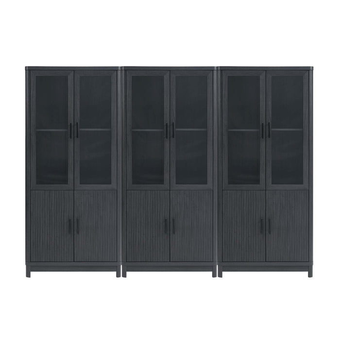 Armoire bibliotheque Jodie style milieu du siecle 79 cm en gris charbon (6 etageres) – Lot de 3
