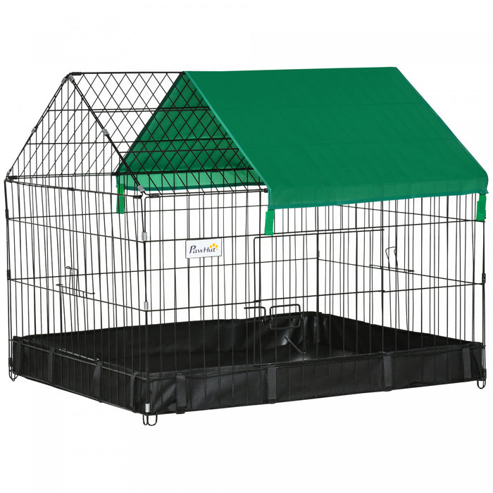 Pawhut Cage A Lapin En Metal Avec Couvercle Resistant A L'eau, Cage Exterieure Pour Petits Animaux, Noir