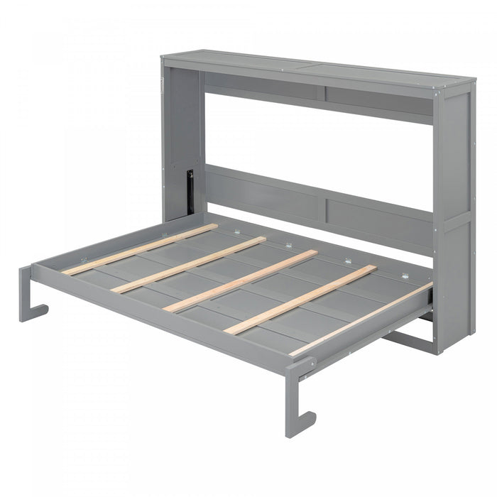 Evelyn Lit mural escamotable gain de place Murphy avec design d’armoire pliable, taille Queen, gris