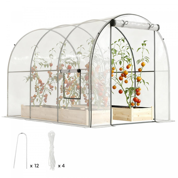 Outsunny Serre Tunnel avec Fenetres en Maille, Abri de Jardin, Transparent