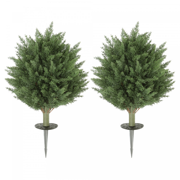 HOMCOM Cypres artificiels 24\" avec piquet, lot de 2, vert