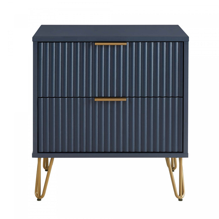 Table de nuit moderne Dumbo 20\" a cannelures, bleu minuit (2 tiroirs)