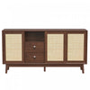 Oliver 61\" Buffet avec Portes Coulissantes en Rattan et Tiroirs, Marron Fonce