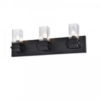 Lumière de coiffeuse Veronica de Dainolite en verre transparent, avec fini noir mat et 3 ampoules