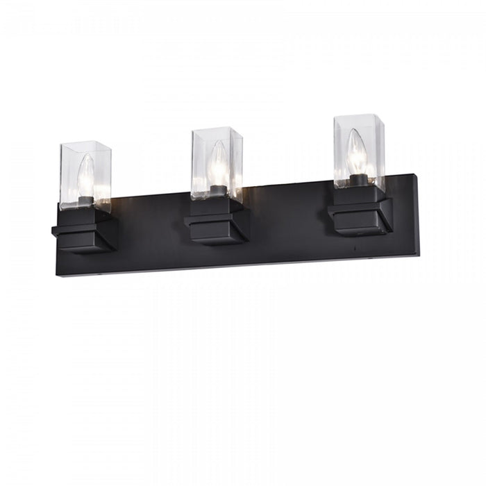 Lumière de coiffeuse Veronica de Dainolite en verre transparent, avec fini noir mat et 3 ampoules