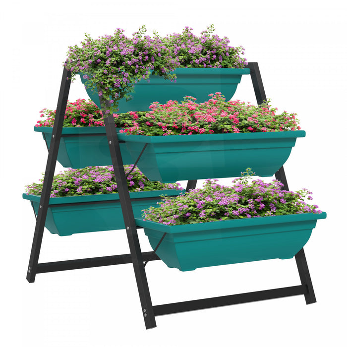 Outsunny Lit De Jardin Sureleve Vertical De 3 Niveaux Avec 5 Boites De Jardiniere, Support De Plante Exterieur Cultivent Le Conteneur Avec Des Trous Qui Fuient Pour Patio De Balcon Exterieur, Vert