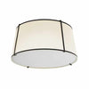 Plafonnier affleuré Trapezoid de Dainolite avec abat-jour cylindrique effilé noir et crème qui diffuse la lumière, tissu blanc et 3 ampoules