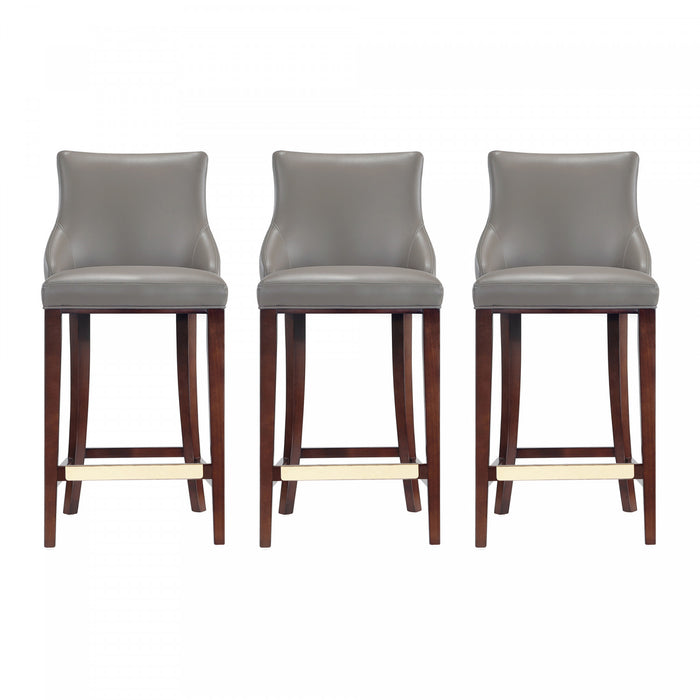 Tabouret de bar moderne en bois Shubert avec revetement en taupe fonce - Lot de 3