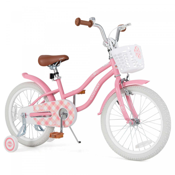 Costway 18\" Enfants Velo Tout-petit Velo Avec Roue De Formation Pour 4-8 Ans Fille Rouge