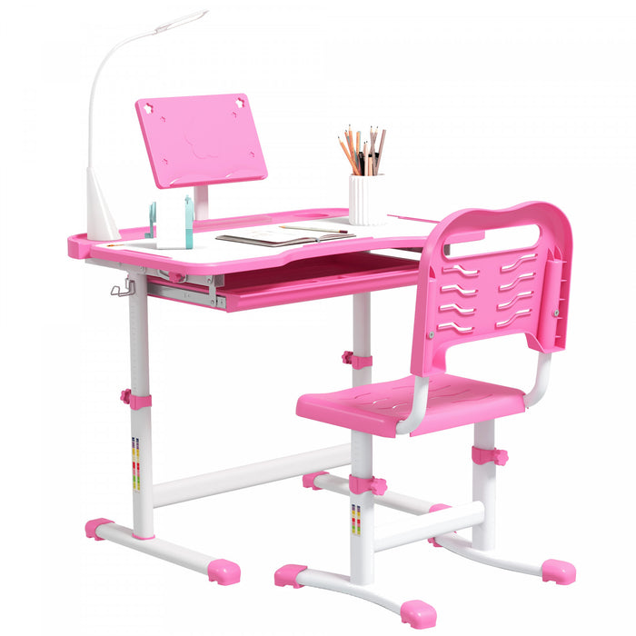 Qaba Ensemble Bureau Et Chaise Pour Enfant Bureau D'ecriture Reglable, Rose