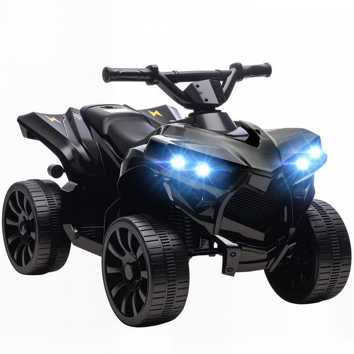 VTT 4 roues Qaba pour enfants, voiture electrique a batterie 6 V avec musique et phares LED pour garcons et filles de 3 a 8 ans, noir