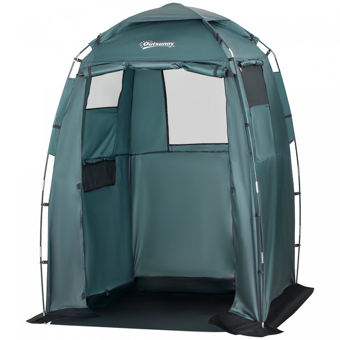 Outsunny Tente De Douche De Camping Pop Up Pliable Portable Avec Fenetres, Tapis De Sol Et Sac De Transport 60\" X 60\" X 82\" Vert