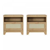  Table de nuit Sheridan style milieu du siecle 56 cm en bois naturel (1 tiroir) – Lot de 2