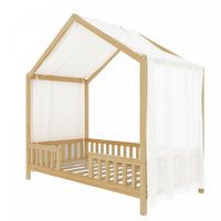 Paul Lit Montessori au sol avec baldaquin et barrieres hautes, Taille Simple, Bois Naturel