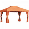 Outsunny 10 X 13pi Belvedere Cadre En Aluminium Tonnelle Auvent Double Niveau Abri De Jardin Avec Filet Et Rideaux, Orange