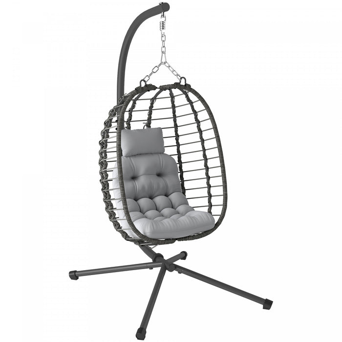 Chaise suspendue œuf Outsunny avec support, chaise balancoire en rotin pliable