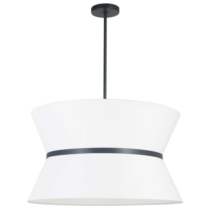 Luminaire suspendu Caterine de Dainolite de 24 po de diamètre, avec abat-jour blanc, anneau noir, fini noir mat et 4 ampoules