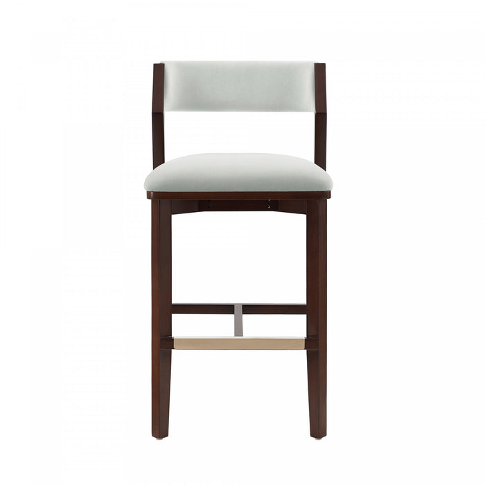 Tabouret de bar moderne Patricia en bois avec revetement en tissu blanc Glacier