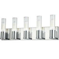Lumière de coiffeuse Tube de Dainolite en verre cannelé transparent, avec fini chromé poli et 5 ampoules