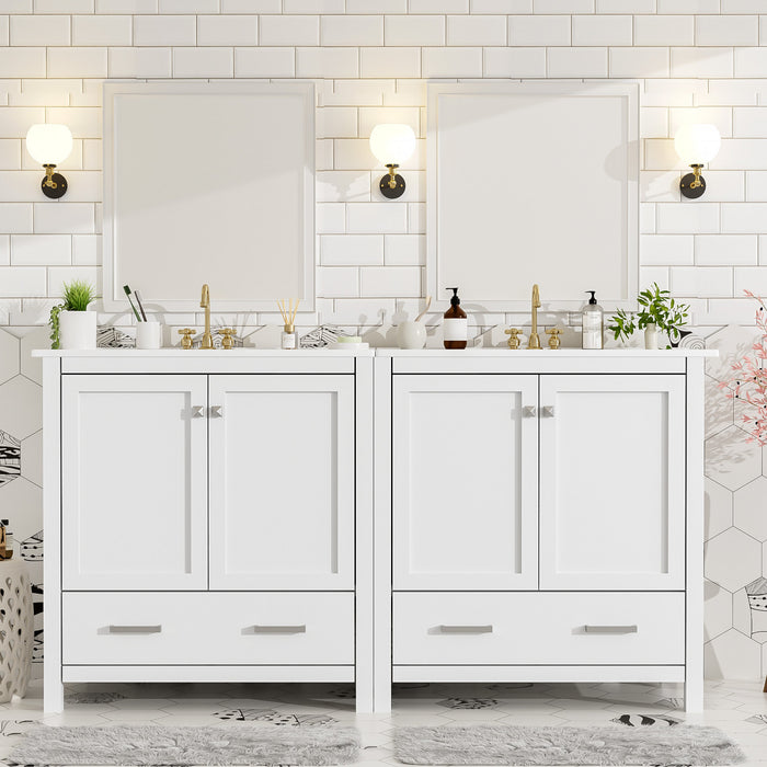 Solstice Meuble-Lavabo Simple 60 po avec Portes et Tiroir a Fermeture Amortie, Blanc