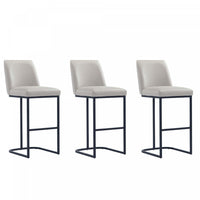 Tabouret de bar moderne en metal et tissu Serena, gris clair - Lot de 3