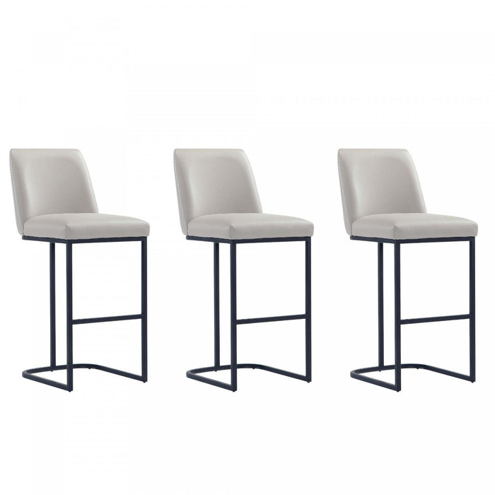 Tabouret de bar moderne en metal et tissu Serena, gris clair - Lot de 3