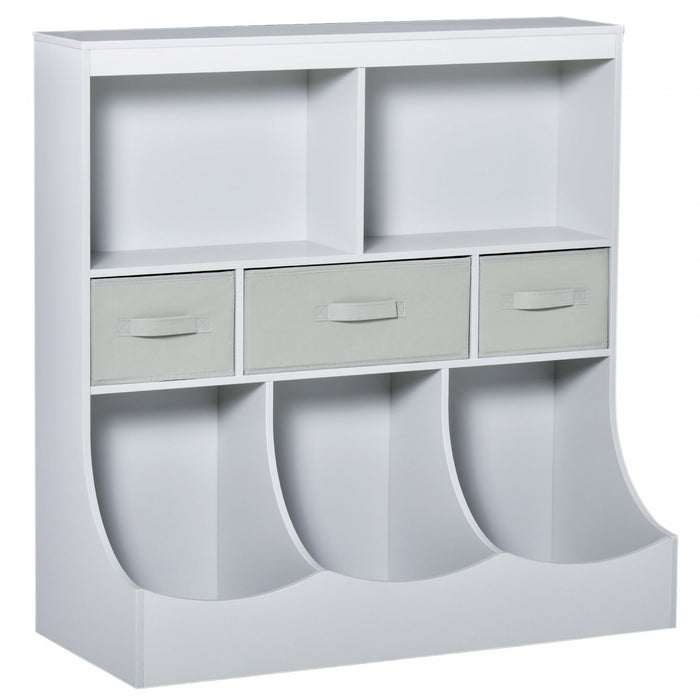 Homcom Meuble Rangement Jouet Etagere Pour Jouets Enfants Organisateur Jouet 5 Compartiments 3 Tiroirs Pour Chambre D'enfant Salle De Jeux Salon Gris