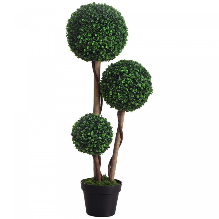 HOMCOM Buis Artificiel Triple Boule 90 cm, Vert Fonce