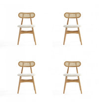 Chaise de salle a manger Colbert Industry Chic avec dossier en cannage et assise rembourree en bois naturel - Lot de 4