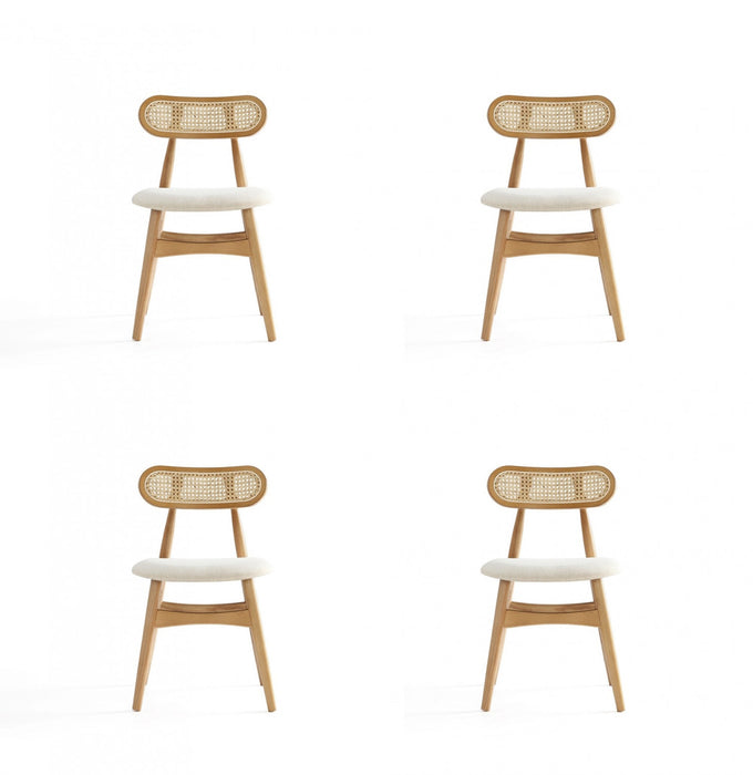 Chaise de salle a manger Colbert Industry Chic avec dossier en cannage et assise rembourree en bois naturel - Lot de 4